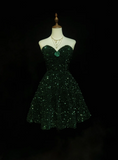 Trendy Ball Gown Sweetheart Dark Green Sequin Mini Short Formal 8th Grade Homecoming Dresses Middle School Hoco Dress Cocktail Outfits HZ1214