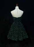 Trendy Ball Gown Sweetheart Dark Green Sequin Mini Short Formal 8th Grade Homecoming Dresses Middle School Hoco Dress Cocktail Outfits HZ1214