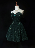 Trendy Ball Gown Sweetheart Dark Green Sequin Mini Short Formal 8th Grade Homecoming Dresses Middle School Hoco Dress Cocktail Outfits HZ1214