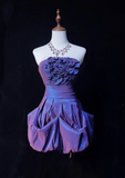 Vintage Ball Gown Strapless Taffeta Grape Mini Short Formal 8th Grade Homecoming Dresses Middle School Hoco Dress Cocktail Outfits HZ1214