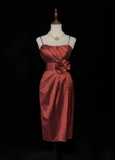 Trendy Sheath Spaghetti Straps Rust Red Knee Length Formal 8th Grade Homecoming Dresses Middle School Cocktail Dress Hoco Outfits HZ1214