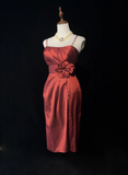 Trendy Sheath Spaghetti Straps Rust Red Knee Length Formal 8th Grade Homecoming Dresses Middle School Cocktail Dress Hoco Outfits HZ1214