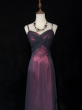 Elegant A line Spaghetti Straps Grape Tulle Long Prom Dresses Party Dress Summer 20th Birthday Outfits 18th Birthday Dresses HZ1214