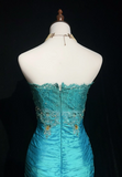 Vintage Sheath Strapless Blue Satin Knee Length Formal 8th Grade Homecoming Dresses Middle School Cocktail Dress Hoco Outfits HZ1214