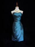Trendy Sheath Strapless Navy Blue Knee Length Formal 8th Grade Homecoming Dresses Middle School Cocktail Dress Hoco Outfits HZ1214
