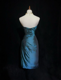 Trendy Sheath Strapless Navy Blue Knee Length Formal 8th Grade Homecoming Dresses Middle School Cocktail Dress Hoco Outfits HZ1214