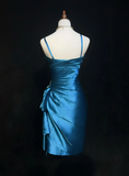 Trendy Sheath Spaghetti Straps Blue Knee Length Formal 8th Grade Homecoming Dresses Middle School Cocktail Dress Hoco Outfits HZ1214