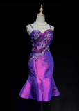 Trendy Mermaid Spaghetti Straps Grape Knee Length Formal 8th Grade Homecoming Dresses Middle School Cocktail Dress Hoco Outfits HZ1214