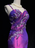 Trendy Mermaid Spaghetti Straps Grape Knee Length Formal 8th Grade Homecoming Dresses Middle School Cocktail Dress Hoco Outfits HZ1214