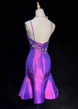 Trendy Mermaid Spaghetti Straps Grape Knee Length Formal 8th Grade Homecoming Dresses Middle School Cocktail Dress Hoco Outfits HZ1214