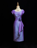 Vintage Sheath Square Neck Grape Taffeta Knee Length Formal 8th Grade Homecoming Dresses Middle School Cocktail Dress Hoco Outfits HZ1214