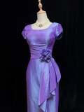 Vintage Sheath Square Neck Grape Taffeta Knee Length Formal 8th Grade Homecoming Dresses Middle School Cocktail Dress Hoco Outfits HZ1214