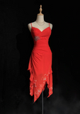 Vintage High Low Red Chiffon Knee Length Formal 8th Grade Homecoming Dresses Middle School Cocktail Dress Hoco Outfits HZ1214