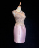 Vintage Sheath Scoop Neck Pink Short Satin Formal 8th Grade Homecoming Dresses Middle School Cocktail Dress Mini Hoco Outfits HZ1214