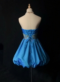 Vintage Ball Gown Strapless Blue Satin Short Mini Formal 8th Grade Homecoming Dresses Middle School Cocktail Dress Hoco Outfits HZ1214