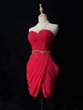 Vintage Sheath Sweetheart Red Chiffon Short Formal 8th Grade Homecoming Dresses Middle School Cocktail Dress Mini Hoco Outfits HZ1214