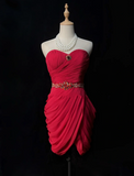 Vintage Sheath Sweetheart Red Chiffon Short Formal 8th Grade Homecoming Dresses Middle School Cocktail Dress Mini Hoco Outfits HZ1214