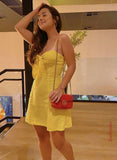 Cute A line Spaghetti Straps Yellow Short Formal 8th Grade Homecoming Dresses Summer Middle School Hoco Dress Homecoming Outfits HZ1214