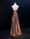 Pretty A line Spaghetti Straps Brown Taffeta Long Prom Dresses Party Dress Summer 20th Birthday Outfits 18th Birthday Dresses HZ1214