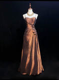Pretty A line Spaghetti Straps Brown Taffeta Long Prom Dresses Party Dress Summer 20th Birthday Outfits 18th Birthday Dresses HZ1214