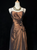Pretty A line Spaghetti Straps Brown Taffeta Long Prom Dresses Party Dress Summer 20th Birthday Outfits 18th Birthday Dresses HZ1214