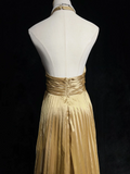 Vintage A Line Halter Gold Taffeta Tea Length Formal 8th Grade Homecoming Dresses Middle School Cocktail Dress Hoco Outfits HZ1214