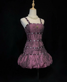 Vintage Sheath Spaghetti Straps Grape Taffeta Short Mini Formal 8th Grade Homecoming Dresses Middle School Cocktail Dress Hoco Outfits HZ1214
