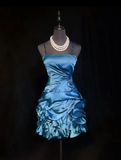 Vintage Ball Gown Spaghetti Straps Blue Satin Short Mini Formal 8th Grade Homecoming Dresses Middle School Cocktail Dress Hoco Outfits HZ1214