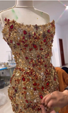 Trendy Sheath Strapless Beads Gold Mini Short Formal 8th Grade Homecoming Dresses Middle School Cocktail Dress Cocktail Outfits HZ1214