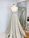 Unique Bridal Dress A line Spaghetti Straps White Sequin Long Wedding Dresses Simple Bride Dress Bridal Gowns HZ1214