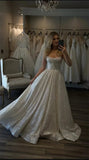 Unique Bridal Dress A line Spaghetti Straps White Sequin Long Wedding Dresses Simple Bride Dress Bridal Gowns HZ1214