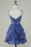 Unique A line Spaghetti Straps Blue Lace Short Mini Formal 7th Grade Homecoming Dresses Middle School Short Cocktail Night Dress Hoco Outfits HZ1214
