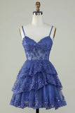 Unique A line Spaghetti Straps Blue Lace Short Mini Formal 7th Grade Homecoming Dresses Middle School Short Cocktail Night Dress Hoco Outfits HZ1214