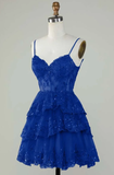 Unique A line Spaghetti Straps Blue Lace Short Mini Formal 7th Grade Homecoming Dresses Middle School Short Cocktail Night Dress Hoco Outfits HZ1214