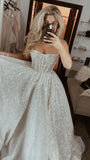Unique Bridal Dress A Line Spaghetti Straps White Sequin Long Wedding Dresses Luxury Bride Dress Bridal Gowns HZ1214