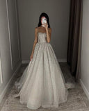 Unique Bridal Dress A Line Spaghetti Straps White Sequin Long Wedding Dresses Luxury Bride Dress Bridal Gowns HZ1214