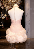 Cute Sheath Halter Sequin Blush Pink Short Mini Formal 8th Grade Homecoming Dresses Middle School Cocktail Night Dress Hoco Outfits HZ1214