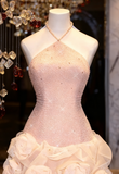 Cute Sheath Halter Sequin Blush Pink Short Mini Formal 8th Grade Homecoming Dresses Middle School Cocktail Night Dress Hoco Outfits HZ1214