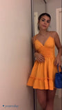 Cute A line Spaghetti Straps Orange Mini Short Formal 8th Grade Homecoming Dresses Summer Middle School Hoco Dress Homecoming Outfits HZ1214