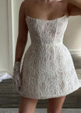 Modest Wedding Dress A line Strapless Summer Short Lace Wedding Dresses Bride Dress Bridal Gowns HZ1214
