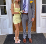 Classy Sheath Sweetheart Neck Yellow Short Mini Formal 8th Grade Homecoming Dresses Middle School Hoco Court Dress 21st Birthday Dress Hoco Outfits HZ1121