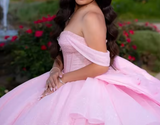 Niulatu Ball Gown Off The Shoulder Pink Tulle Long Quinceanera Dress Formal Gowns Vestido De 15 Anos Sweet 16 Dress HZ1214