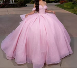 Niulatu Ball Gown Off The Shoulder Pink Tulle Long Quinceanera Dress Formal Gowns Vestido De 15 Anos Sweet 16 Dress HZ1214