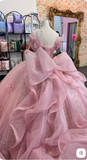 Niulatu Ball Gown Off The Shoulder Straps Pink Tulle Long Quinceanera Dress Formal Gowns Vestido De 15 Anos Sweet 16 Dress HZ1214
