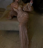 Niulatu Mermaid Evening Dress Sweetheart Champagne Sequin Long Prom Dresses Party Dress 20th Birthday Outfits Graduation Dresses HZ1214