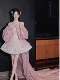 Niulatu Ball Gown Scoop Neck Champagne Beads Sequin Mini Short Formal 8th Grade Homecoming Dresses Middle School Short Cocktail Dress Hoco Outfits HZ1214