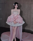 Niulatu Ball Gown Scoop Neck Champagne Beads Sequin Mini Short Formal 8th Grade Homecoming Dresses Middle School Short Cocktail Dress Hoco Outfits HZ1214
