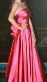 Fancy A Line Strapless Pink Satin Sleeveless Long Evening Dress Party Gowns Evening Special Formal Dresses Prom Dress HZ1121