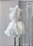 Niulatu A line Strapless Short Mini White Formal 8th Grade Homecoming Dresses Middle School Short Cocktail Dress Hoco Outfits HZ1214