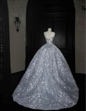 Niulatu Mermaid Strapless Silver Gray Sequin Long Prom Dresses Party Dress 20th Birthday Outfits Graduation Dresses HZ1214